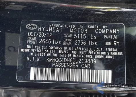 2013 Hyundai Genesis 5.0 R-Spec z USA, uszkodzony, nr VIN KMHGC4DH6DU219889